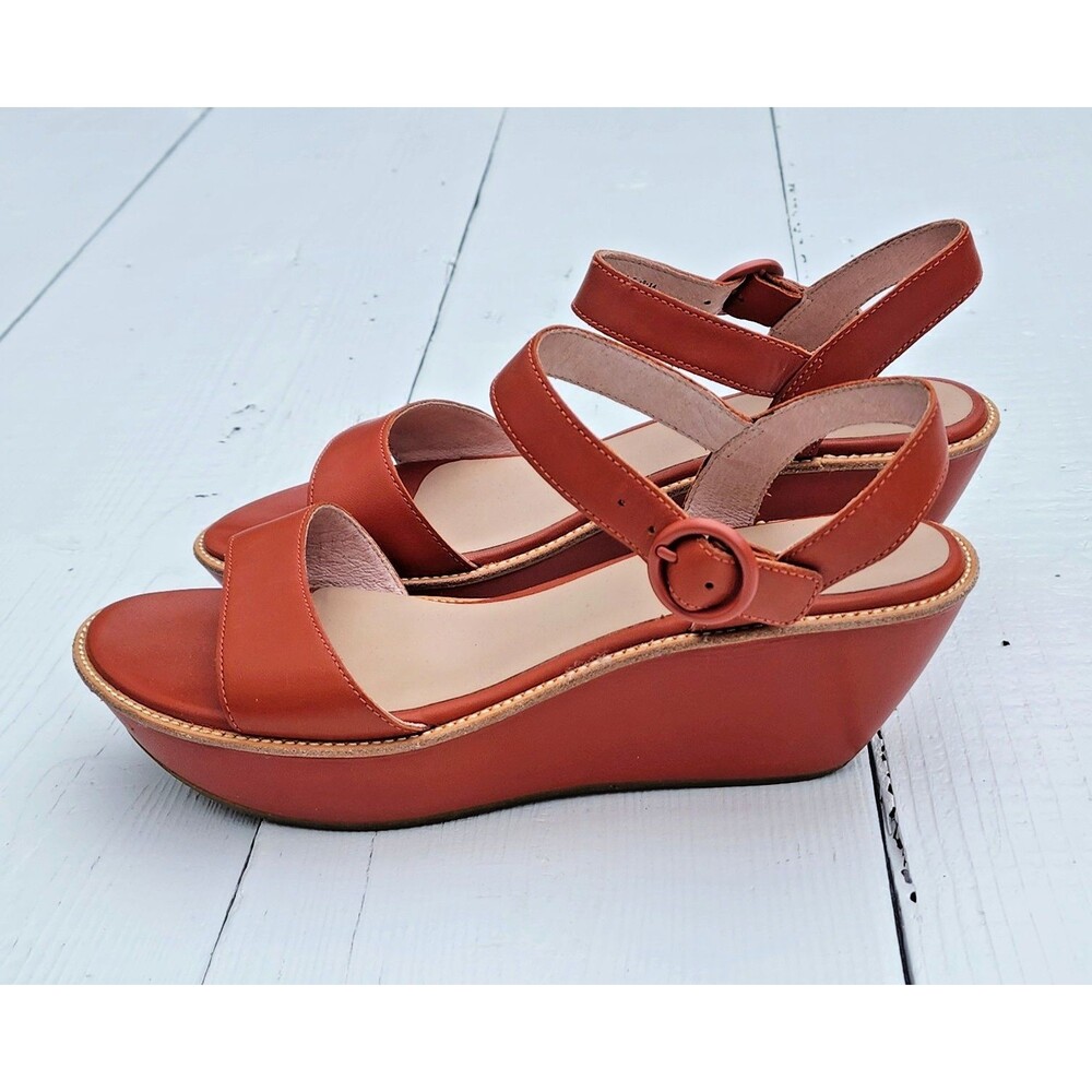 Camper Damas Burnt Orange Brown Wedge Sandals Heels Leather Sz 9.5 EU 41 NEW